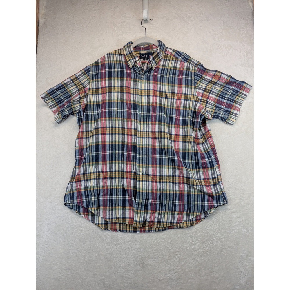 Ralph Lauren Shirt Mens XL Multicolor Plaid Short Sleeve Classic Fit Button Down